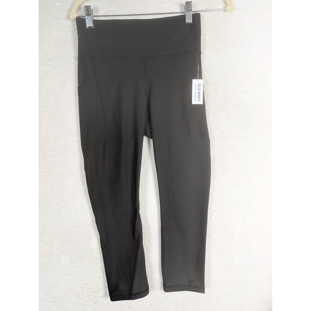 NEW Old Navy Leggings Women's S Black High-Rise Powersoft Go-Dry Crop Pockets